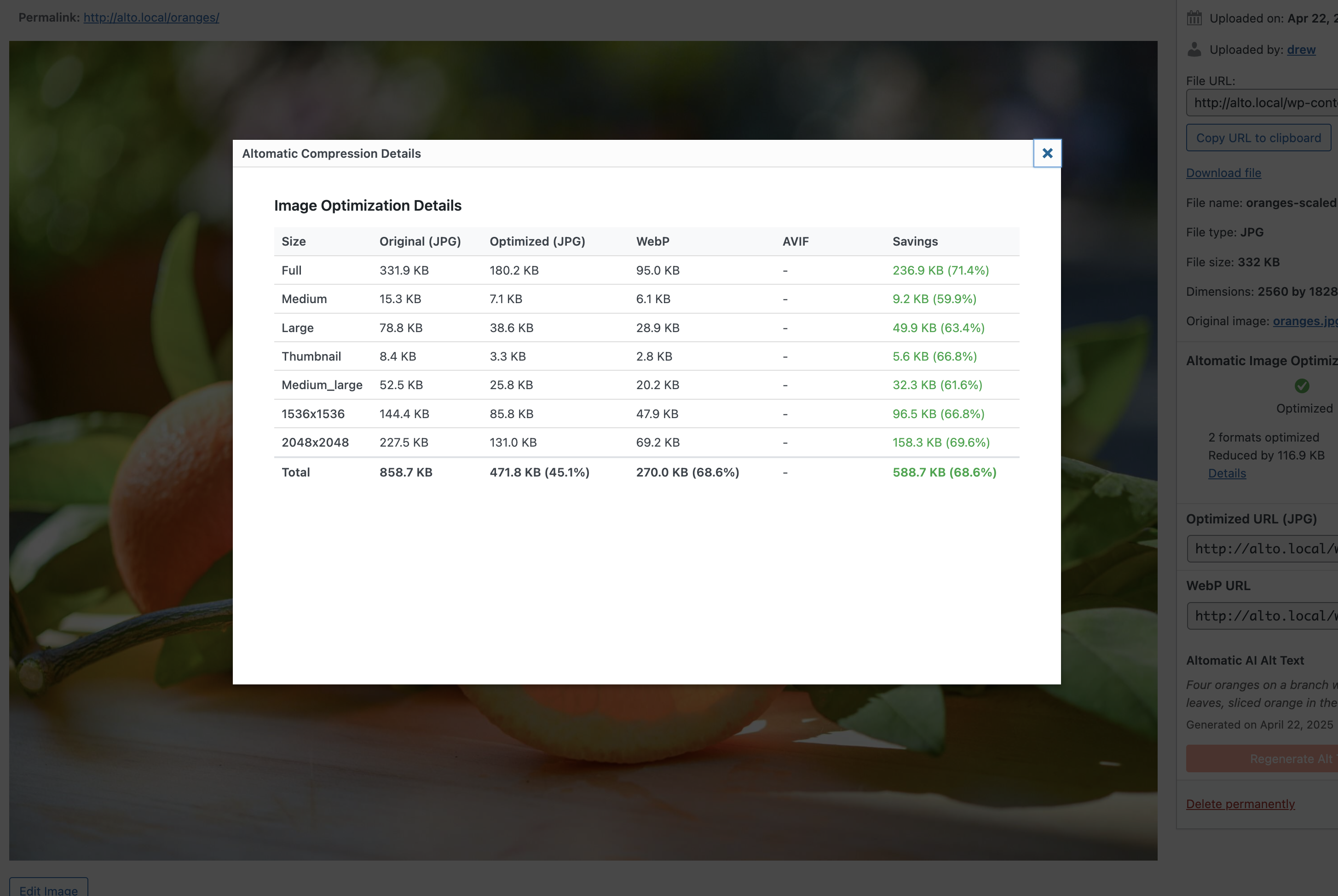 Before and after comparison showing file size reduction from 450KB to 95KB